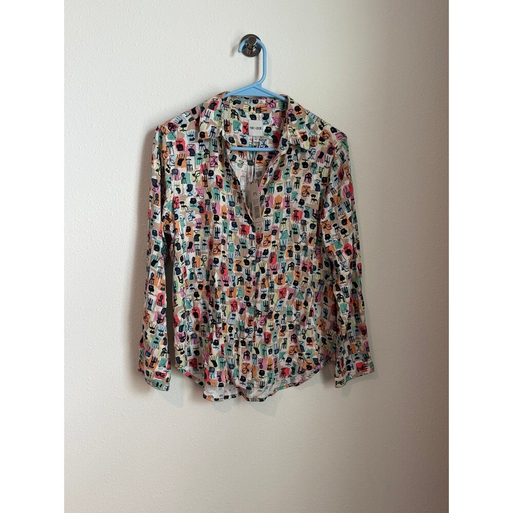 NIC + ZOE Have a Seat Button Up V-Neck Long Sleeve Blouse Small NEW with Tags!